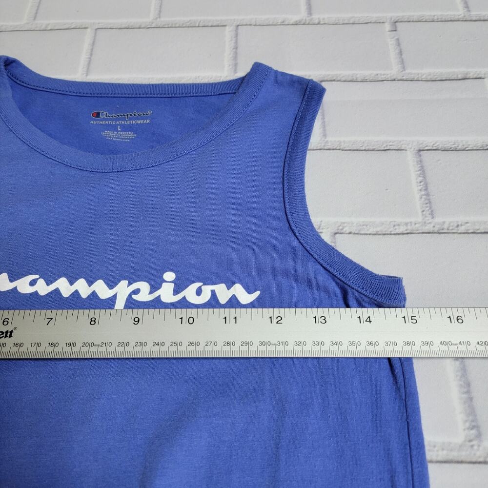 Champion Girl's Sleeveless Classic Script Tie-Front Tank Top Blue Size Large - Picture 2 of 6